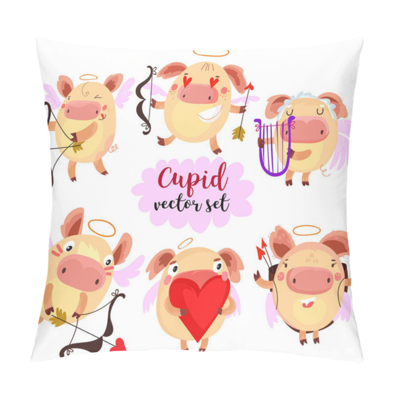 Personality  Cartoon Cupid Pigs In Various Positions With Hearts, Arrows, Bow Pillow Covers