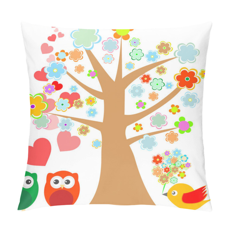 Personality  Owls In Love And Bird With Cute Floral Tree Pillow Covers