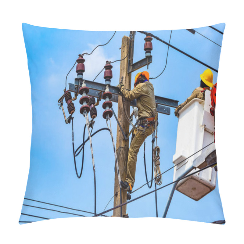 Personality  The Electrical Worker Are Repairing The Electrical System Pillow Covers