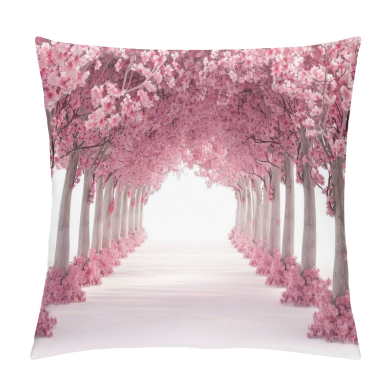 Personality  A Serene Pathway Lined With Vibrant Pink Cherry Blossom Trees, Creating A Dreamlike Atmosphere. Pillow Covers