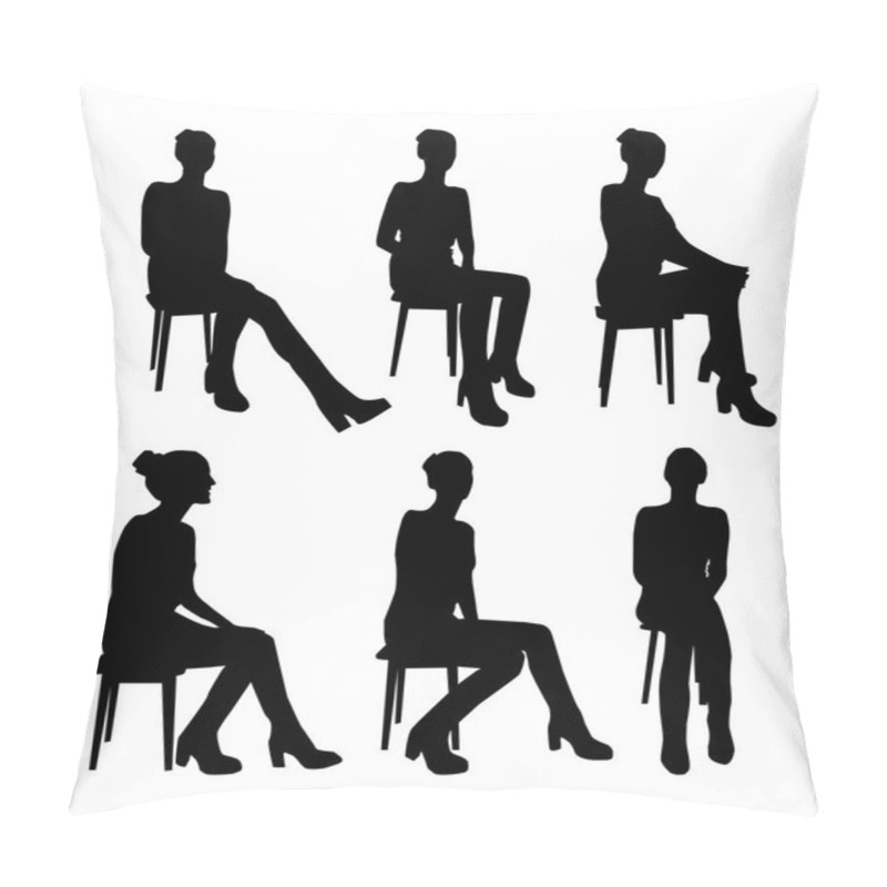 Personality  Set Of Women Sitting On Chairs, Black Silhouettes Pillow Covers