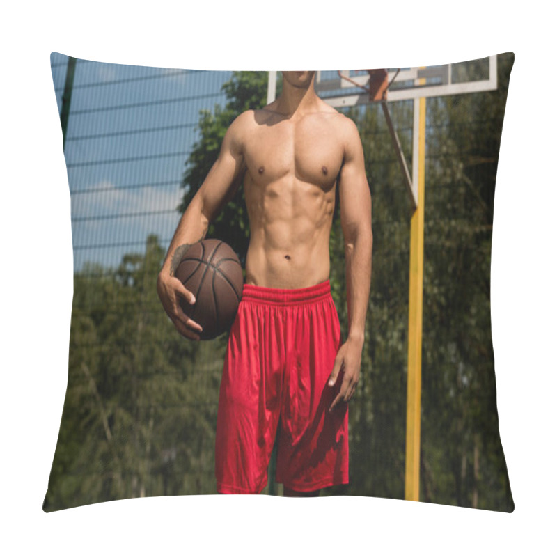 Personality  Partial View Of Basketball Player With Ball At Basketball Court In Sunny Day Pillow Covers