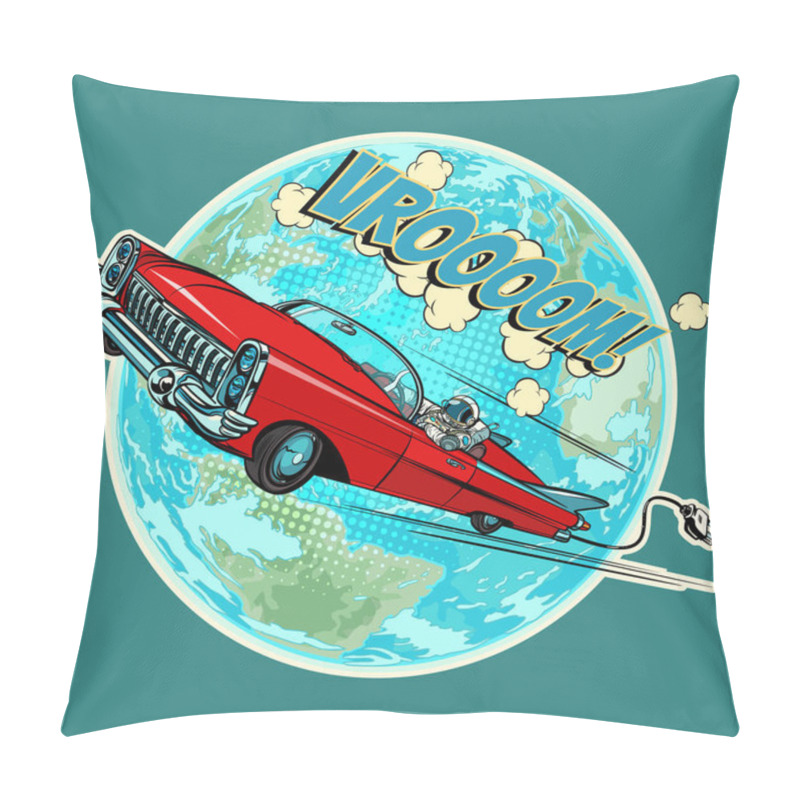 Personality  Electric Vehicle With An Astronaut Flying In Space Over The Plan Pillow Covers