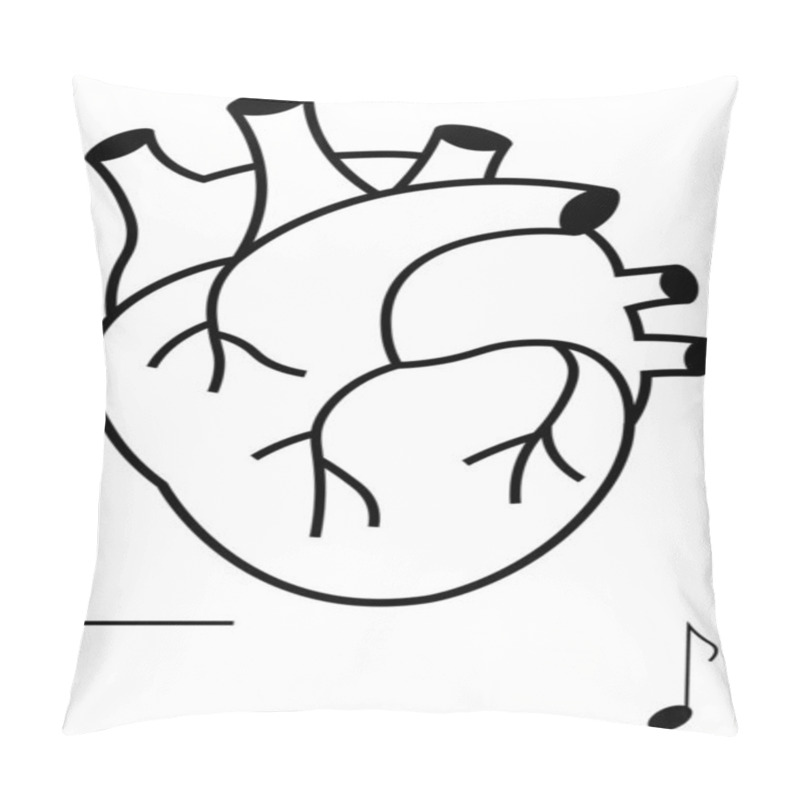 Personality  Anatomical Heart Design With Bold Outlines And Small Musical Note At The Corner. Ideal For Science, Art, Creativity, Music, Anatomy Education, Conceptual Health, Abstract Line Flat Metaphor Pillow Covers