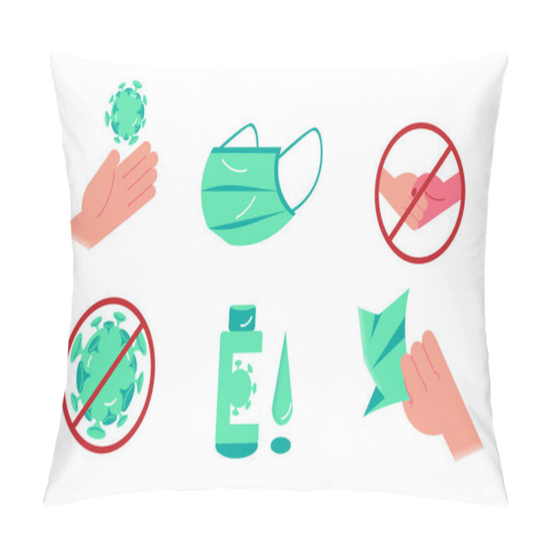 Personality  Set Of Banners For Protection From Coronavirus Infection During Pandemic Pillow Covers