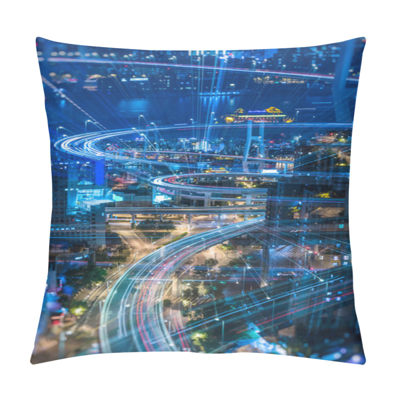 Personality  Night View Of Urban Traffic With Cityscape In Shanghai,China. Pillow Covers