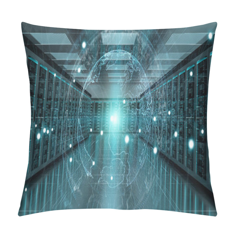 Personality  Earth Network Flying Over Server Room Data Center 3D Rendering Pillow Covers