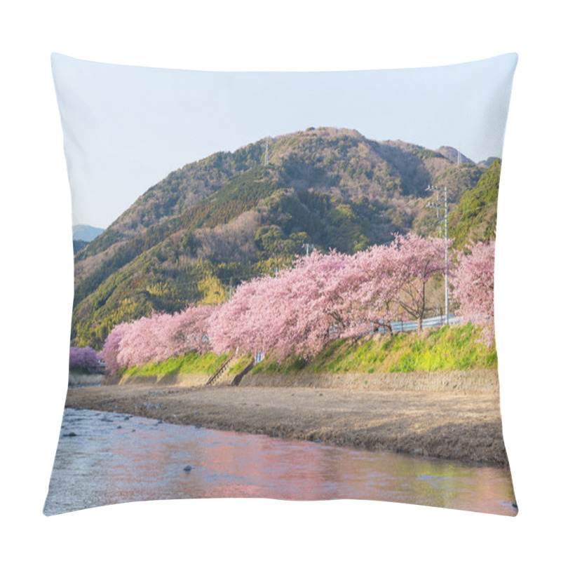 Personality  Blooming Sakura Trees Along River Pillow Covers