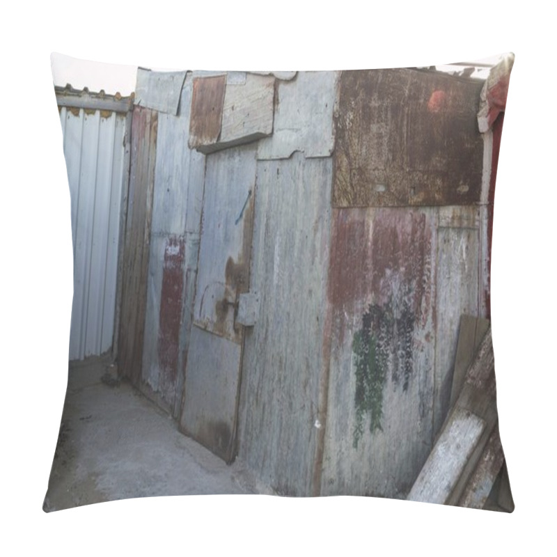 Personality  An Abandoned Garage Covered With Old Rusty Tin Sheets And Slate Pillow Covers