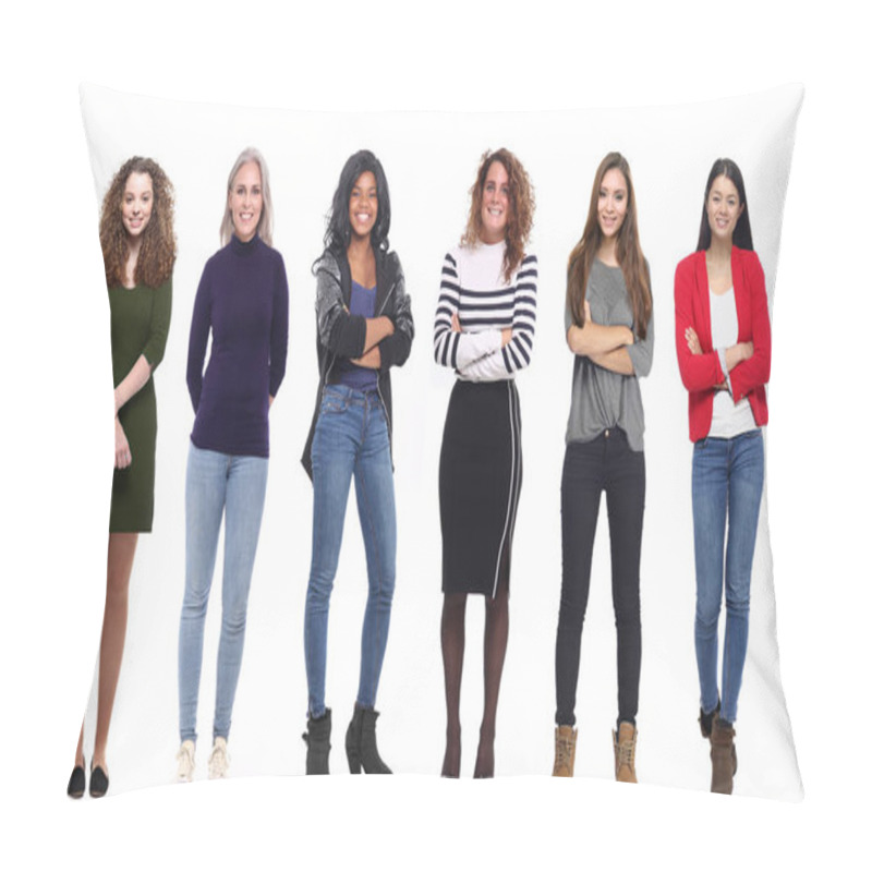 Personality  Interracial Women Is Posing On White Background Pillow Covers