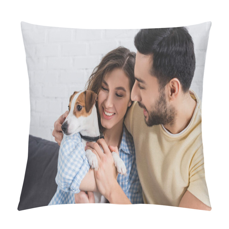 Personality  Happy Interracial Couple Petting Jack Russell Terrier  Pillow Covers