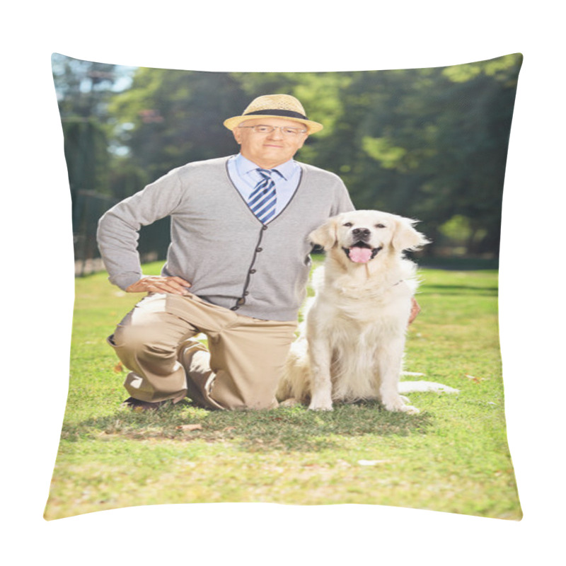 Personality  Senior Gentleman With A Dog Pillow Covers