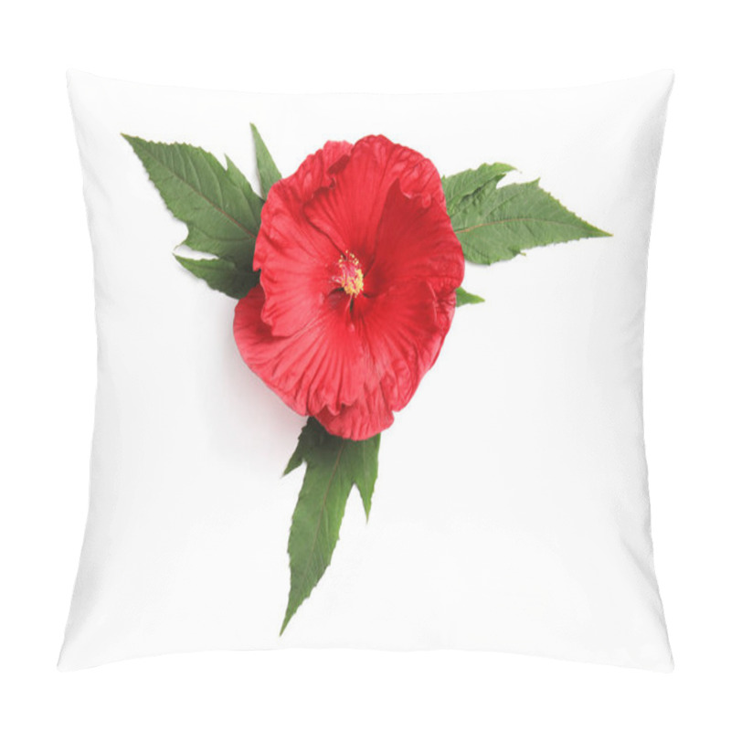 Personality  Beautiful Red Hibiscus Flower On White Background Pillow Covers