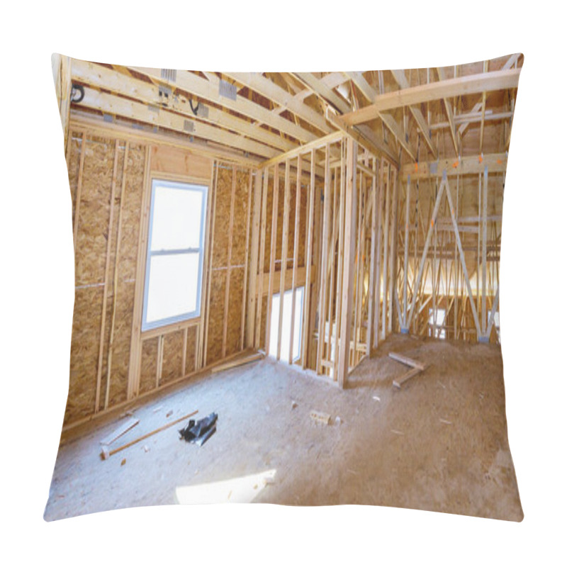 Personality  Wooden Roof Framework On Stick Built Home Under Construction Pillow Covers