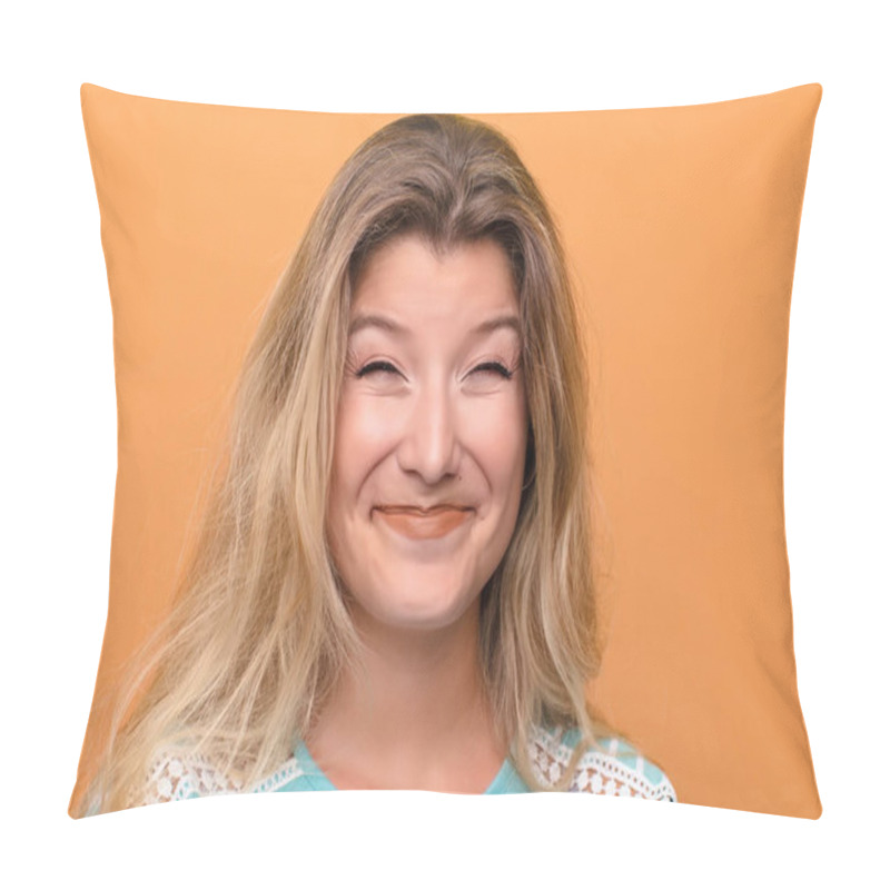 Personality  Young Latin Woman With A Goofy, Crazy, Surprised Expression, Puffing Cheeks, Feeling Stuffed, Fat And Full Of Food Pillow Covers