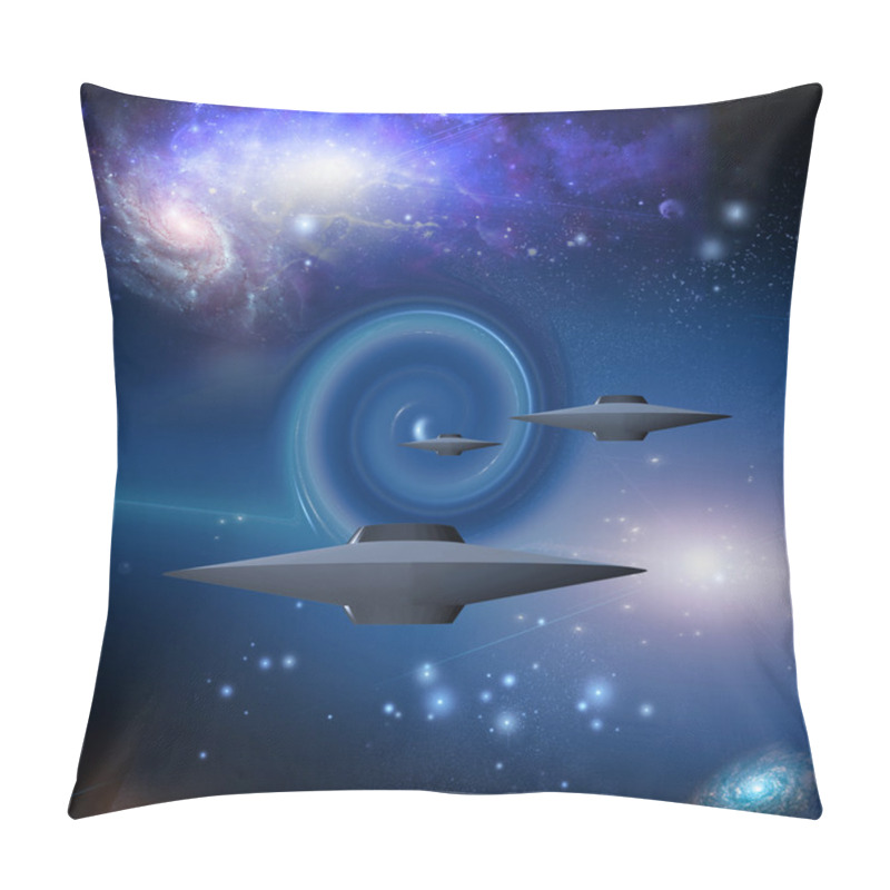 Personality  Space Craft Travels Via Wormhole Pillow Covers