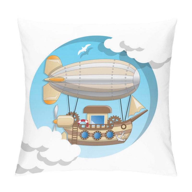 Personality  Futuristic Airship. Isolated On White Background. Vector Illustration. Pillow Covers