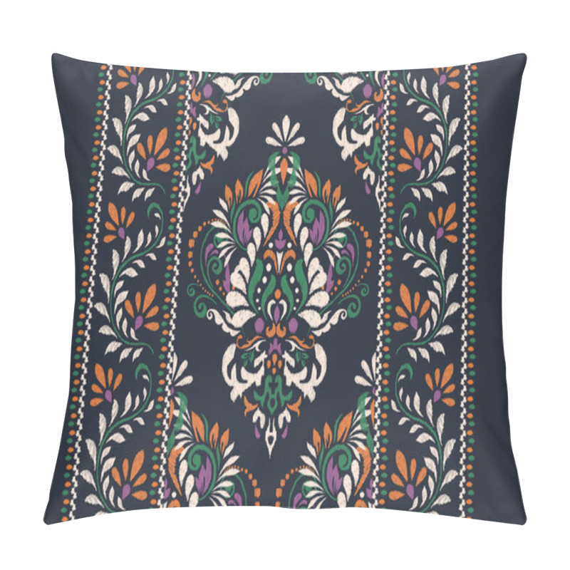 Personality  Arabesque Ikat Floral Pattern On Black Background Vector Illustration.Ikat Ethnic Oriental Embroidery.Aztec Style,abstract Background.design For Texture,fabric,clothing,wrapping,decoration,scarf,print Pillow Covers