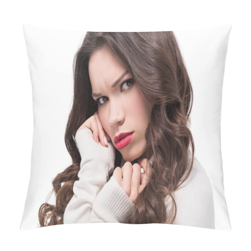 Personality  Dissatisfied Woman With Red Lips Pillow Covers