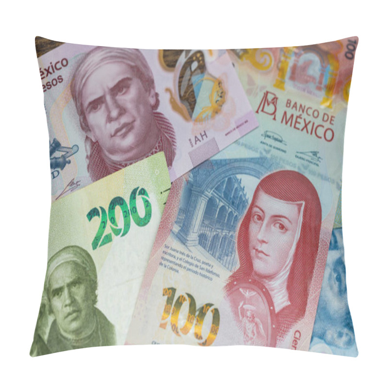 Personality  Mexican Money, Pesos Banknotes, Close Up, Financial Concept Pillow Covers