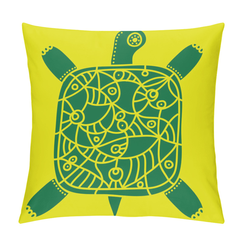 Personality  Decorative Green Turtle With Ornament On A Yellow Background Pillow Covers