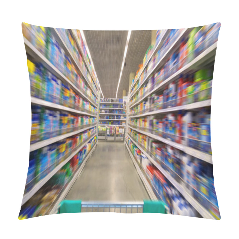 Personality  Shopping Cart View On A Supermarket Aisle And Shelves - Image Ha Pillow Covers