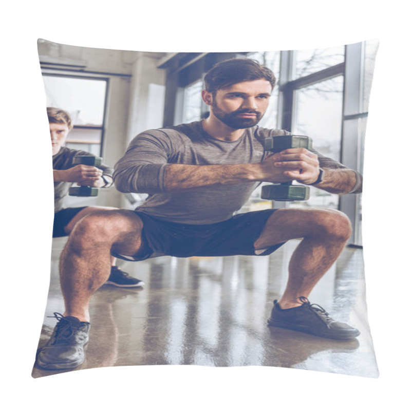 Personality  Athletic Young People Exercising In Gym  Pillow Covers