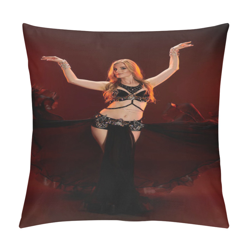 Personality  Young Woman In A Belly Dance Outfit Striking A Glamorous Pose For A Photo. Pillow Covers