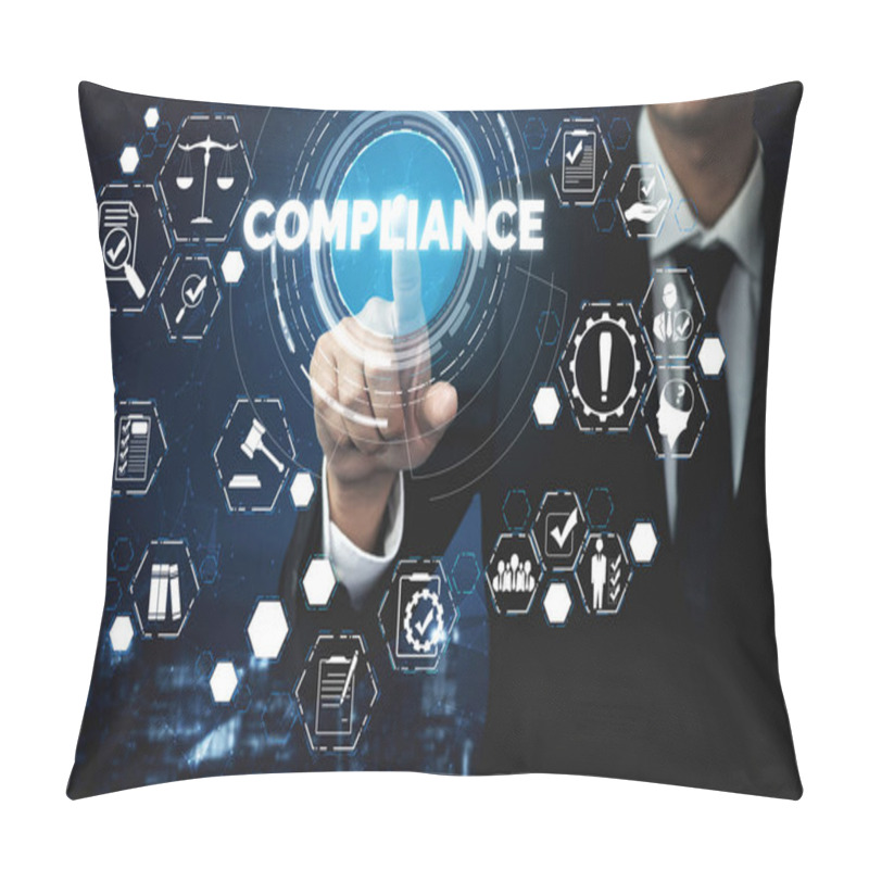 Personality  Compliance Rule Law And Regulation Graphic Interface For Business Quality Policy Planning To Meet International Standard. Pillow Covers