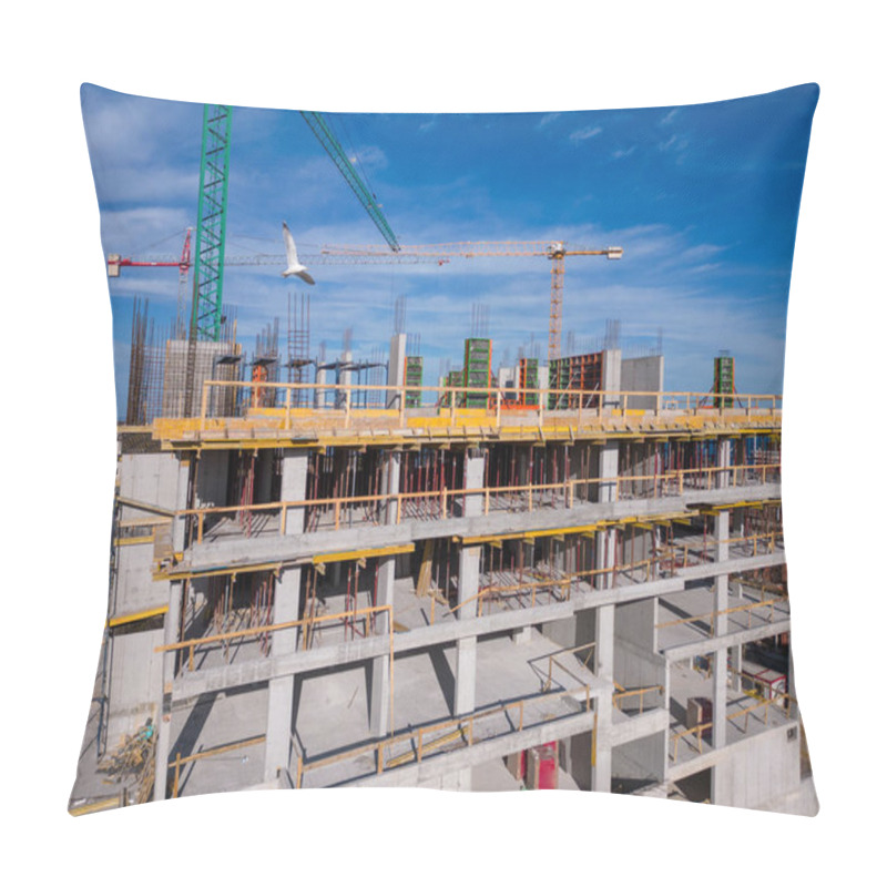 Personality  Busy Construction Site And Construction Equipment On The Sea Coast Aerial Top View Pillow Covers