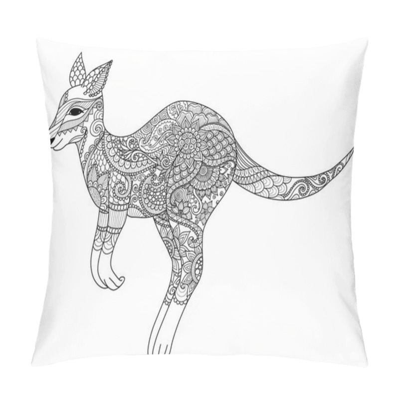 Personality  Zendoodle Design Of Jumping Kangaroo For Design Element And Adult Or Kid Coloring Book Page. Vector Illustration Pillow Covers