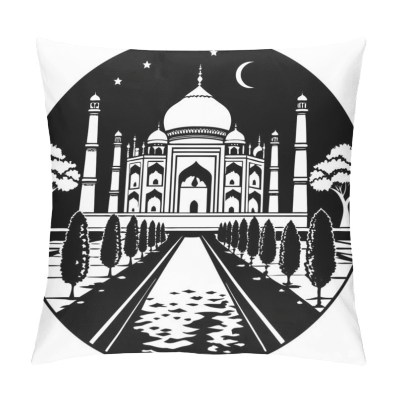 Personality  A Graceful Silhouette Of The Taj Mahal, Symbolizing Love And Architectural Brilliance. Perfect For Cultural, Historical, And Travel-themed Projects. Pillow Covers