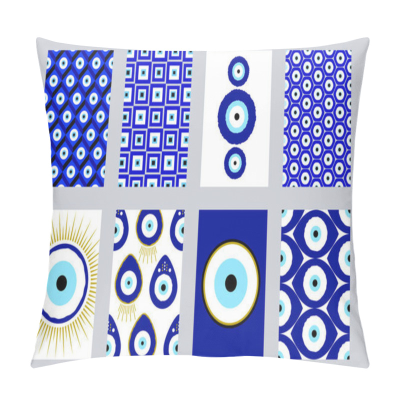 Personality  Set Collection With Turkish Evil Eye. Greek Eye Talisman. Modern Amulet Design. Greek Evil Eye Vector Symbol Of Protection. Greek Eye Vector, Symbol Of Protection. Glass Turkish Background Sign Symbol Pillow Covers