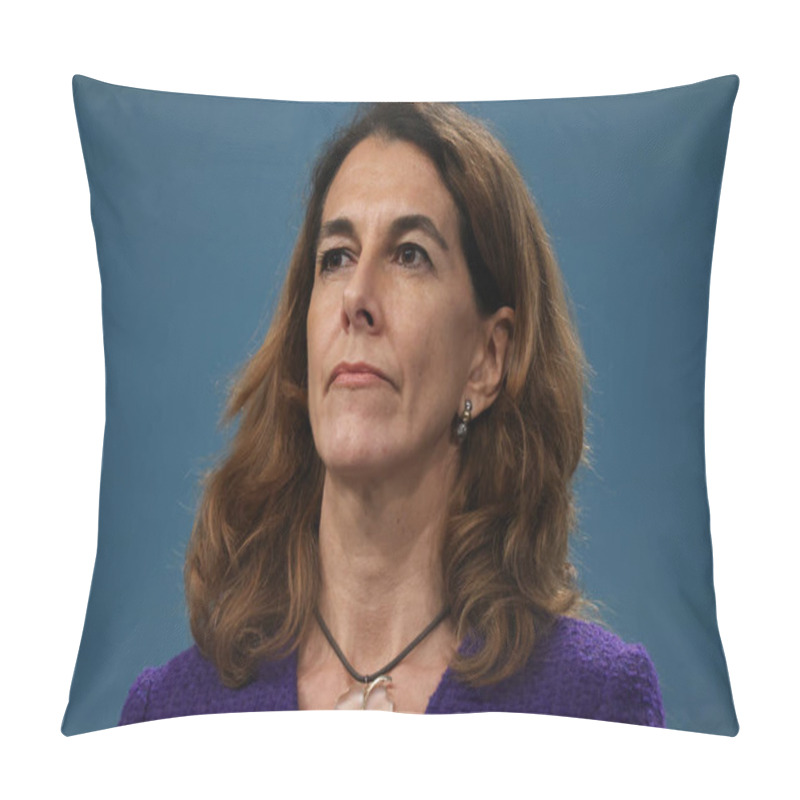 Personality  Paula Pinho, European Commission Chief Spokesperson During A Press Briefing In Brussels, Belgium On Dec. 11, 2024. Pillow Covers