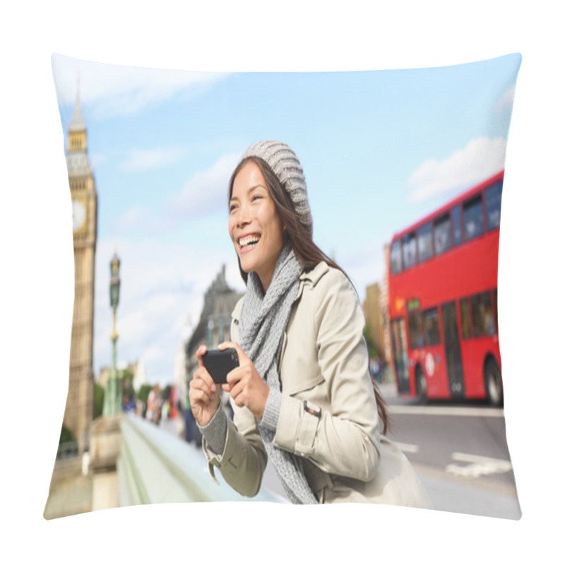 Personality  London Tourist Woman Sightseeing Taking Pictures Pillow Covers