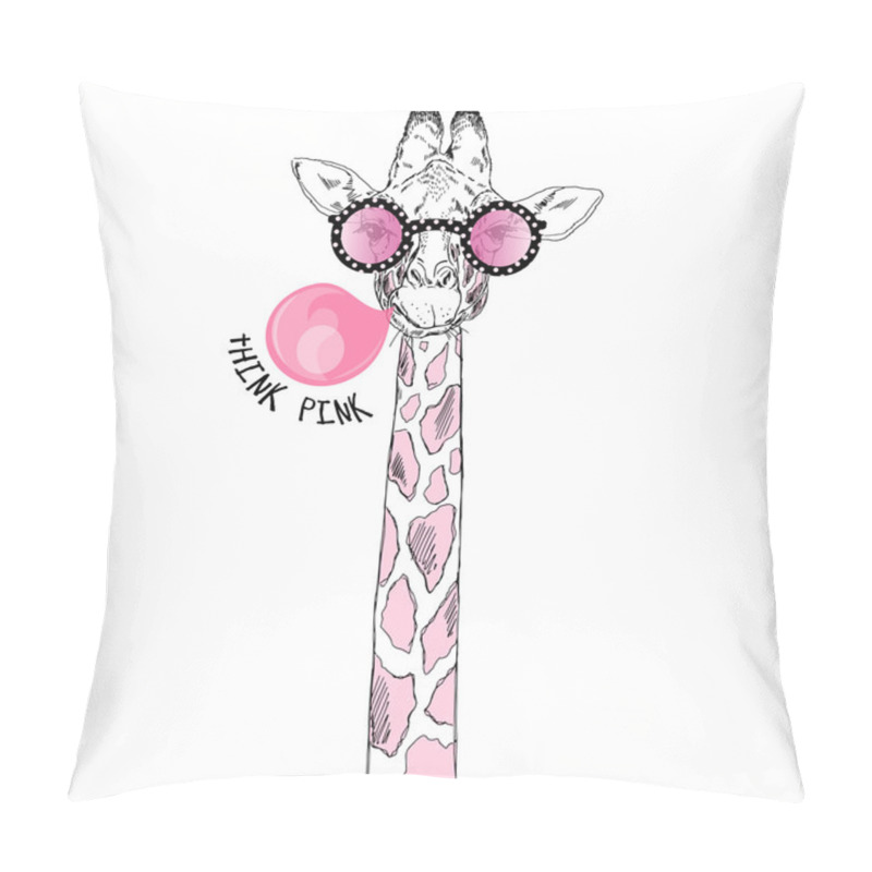 Personality  Giraffe In Pink Glasses Pillow Covers