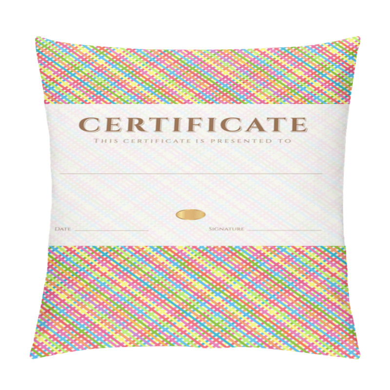 Personality  Certificate, Diploma Of Completion (design Template, Background) With Diagonal Cell Pattern (stripe Pattern), Frame. Colorful Certificate Of Achievement, Certificate Of Education, Awards, Winner Pillow Covers