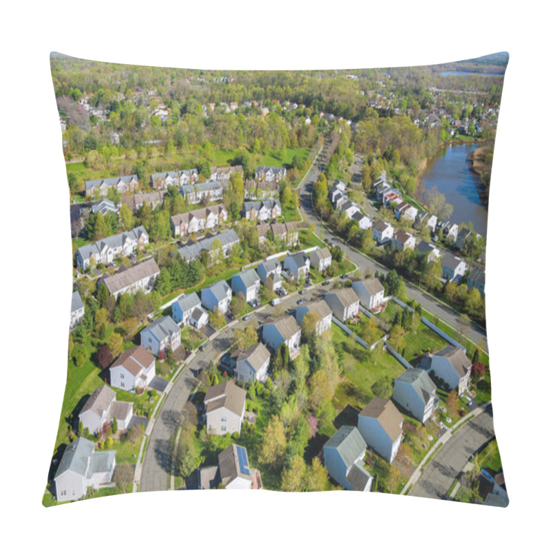 Personality  Aerial View Of Small American Town Residential Houses Neighborhood Complex At Suburban Housing Development Pillow Covers