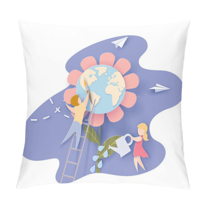 Personality  Children Caring For The Earth Flower Blue Sky Pillow Covers