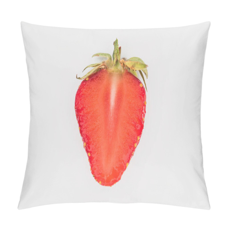 Personality  Single Cut Strawberry Isolated On White Background Pillow Covers