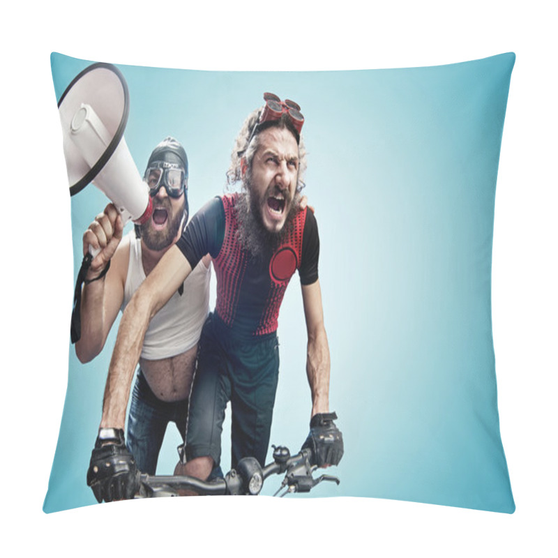 Personality  Two Hilarious Cyclists Involved In A Contest Pillow Covers