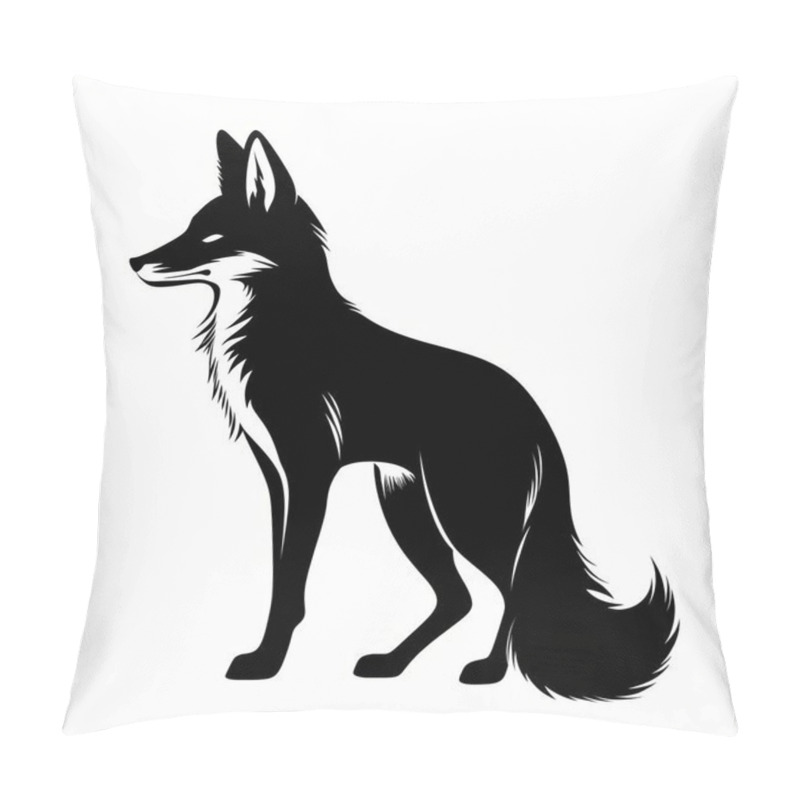 Personality  Stylized Black Silhouette Of A Fox Standing Gracefully On A White Background. Pillow Covers