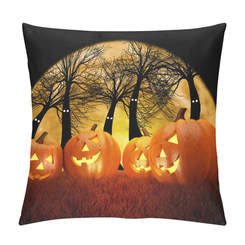 Personality  Halloween Background Scene With Full Moon, Pumpkins And Dark Forest Pillow Covers