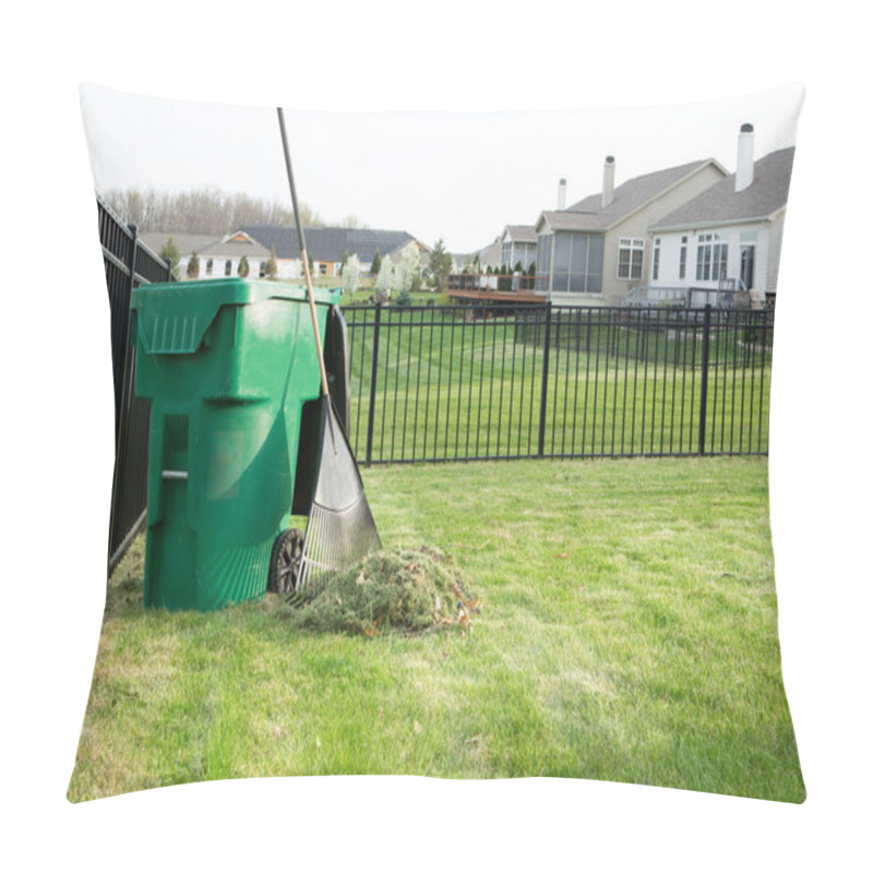 Personality  Raking Lawn Clippings On A Suburban Estate Pillow Covers