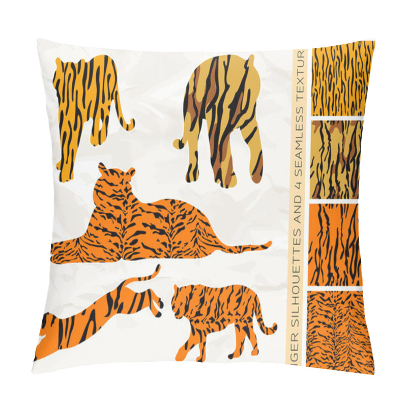 Personality  Set Of Five Tiger Silhouettes With Seamless Texture Pillow Covers