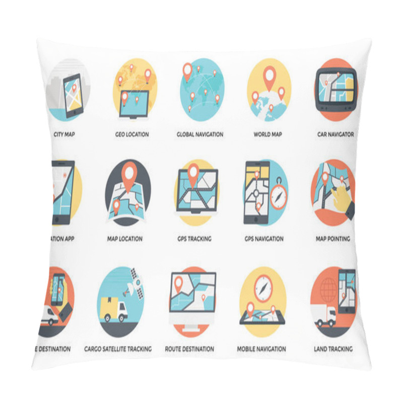 Personality  Map And Navigation Flat Icons Set Pillow Covers