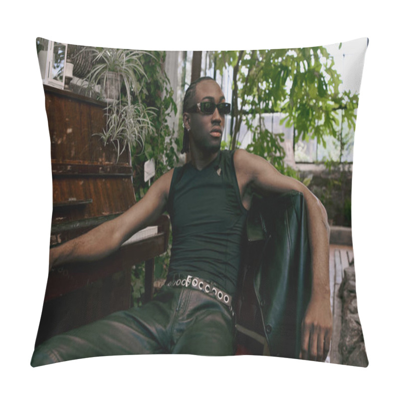 Personality  Dapper Man Sits Near Grand Piano In Lush Garden. Pillow Covers