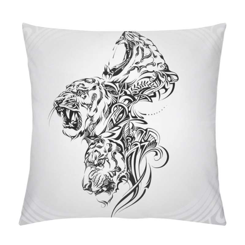 Personality  Heads Of Tigers In A Floral Ornament Pillow Covers