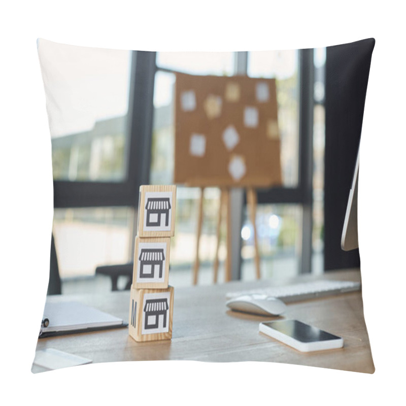 Personality  Two Blocks Neatly Stacked On Top Of A Wooden Table Pillow Covers