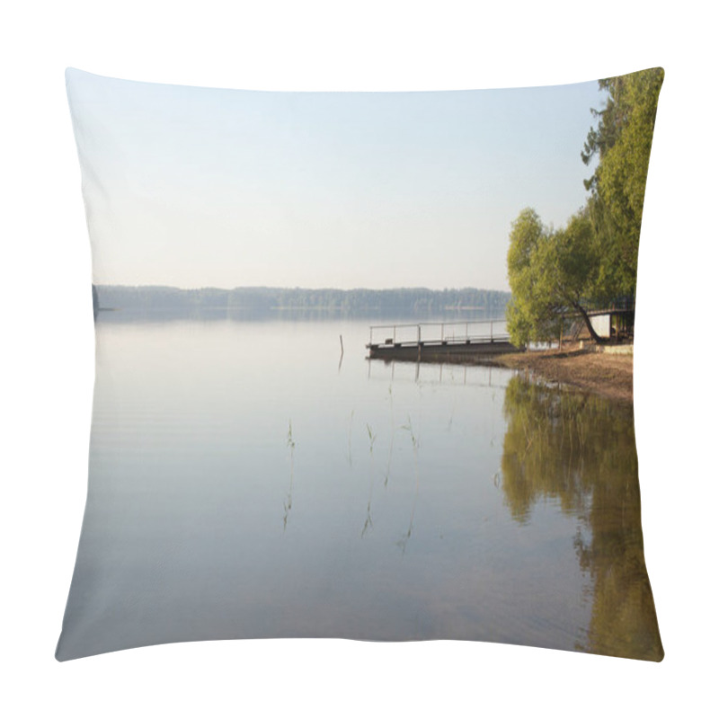 Personality  Rest On The Forest Lake. View From The Shore Of The Fishing Lake In The Early Morning In The Fog. Place For Text. Pillow Covers